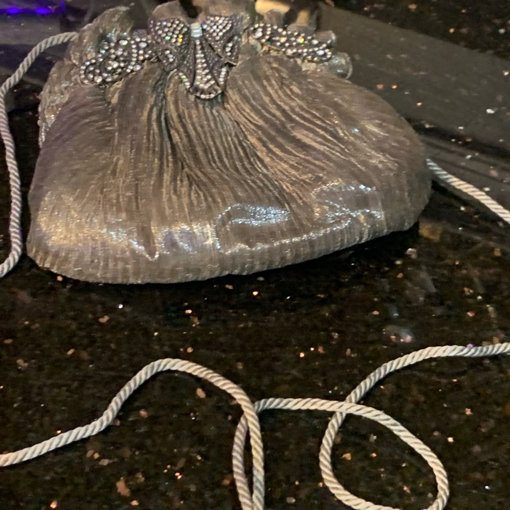 Lovely Silver, Satin & Stone Evening Bag